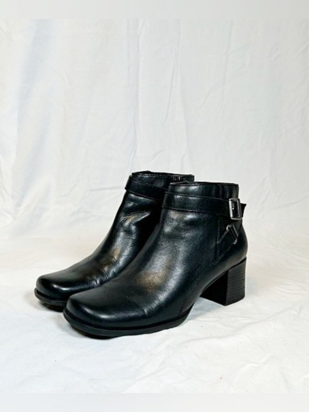 Vintage 90s Covington Black Leather Fawn Square Toe Booties Ankle Boots~7~